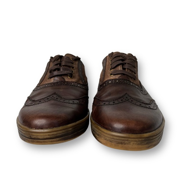 BED|STU Quinn Teak Brown Leather Canvas Distressed Wingtip Oxford Shoe 10.5 - Picture 8 of 11